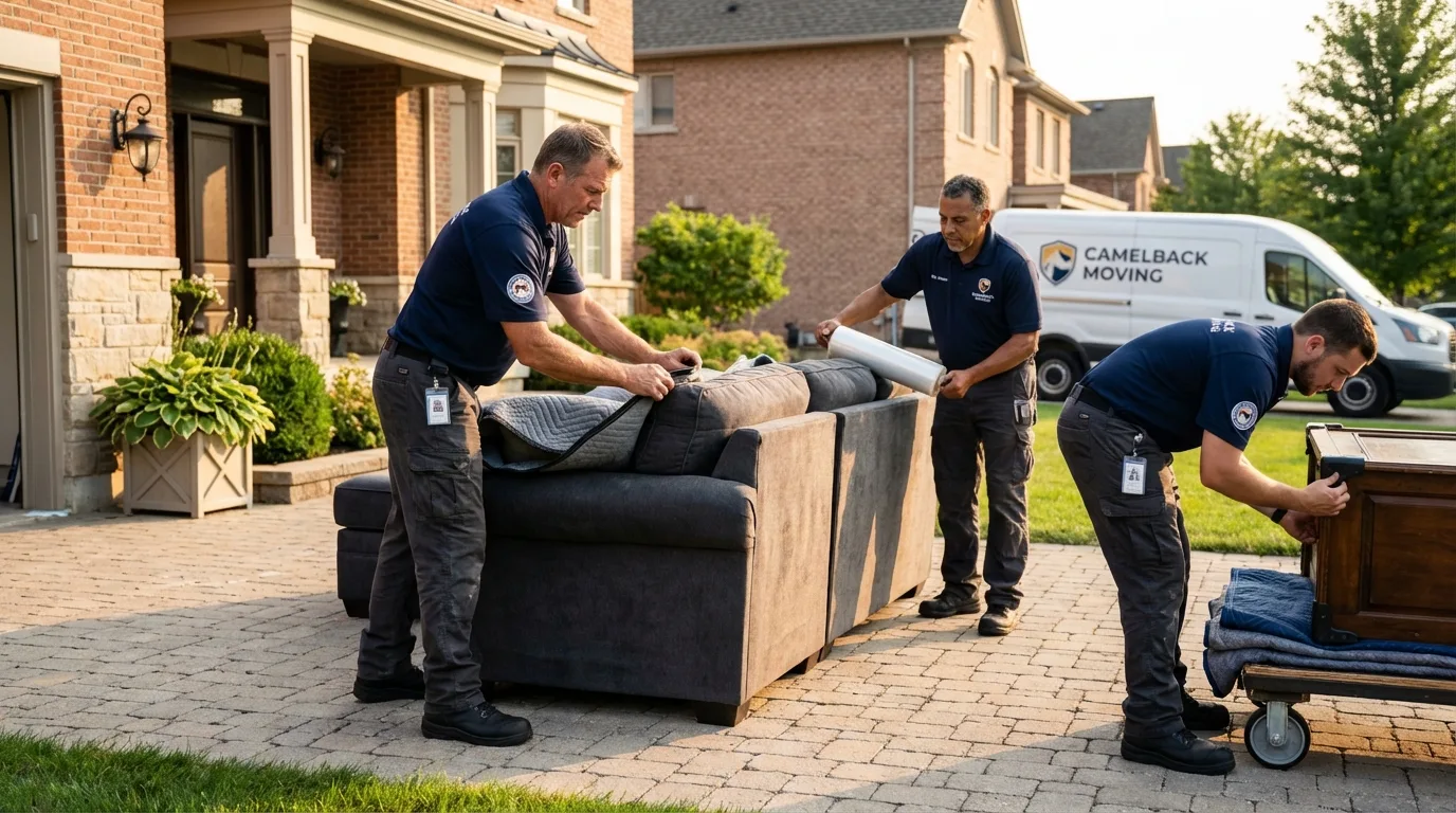 Large estate moving crew wrapping furniture in Richfield, OH